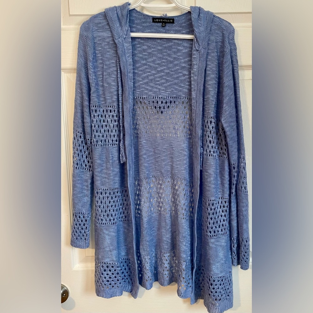Love + Elle Light Blue Open Knit Hooded Cardigan-Size XL Junior